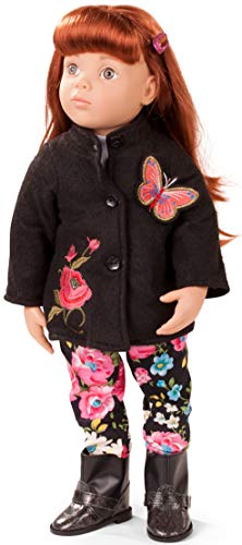 Götz Happy Kidz Clara 19.5" Multi-Jointed Posable Standing Doll with Red Hair to Wash & Style, Stone Grey Eyes, Butterfly Jacket, Flowered Pants and Glitter Boots