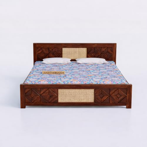 Image of AADITYA WOODS Solid Sheesham Wood Bed Cot Without Storage |Wooden Bed for Bedroom | Multipurpose Duble Cot (Honey Q, Queen)