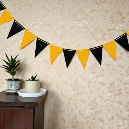 Image of Black and Gold Pennant Banner Christmas Paper Triangle Flag Hanging Decoration for Wedding Birthday Baby Shower Family Party（36pcs Triangle Flag）