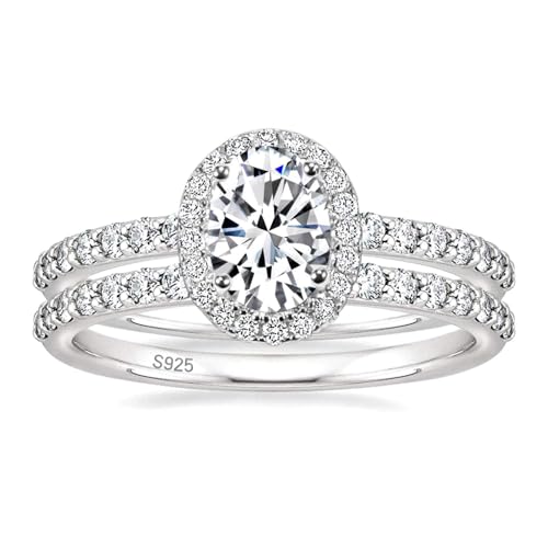EAMTI 1.5CT 925 Sterling Silver Cubic Zirconia Bridal Rings Sets Oval Cut CZ Engagement Rings...