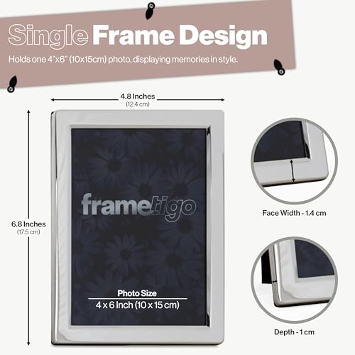 Frametigo - Silver Plated Flat Edge Photo Frame, 4"X6" (10X15Cm) Photo Size - Velvet Frame Backing & Stand - Real Glass Window - Tarnish-Resistant - Landscape Or Portrait Orientation - 2