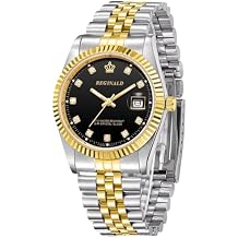 Reginald Classic 40mm Watches for Men Gold Gear Bezel Luxury Quartz Casual Stainless Steel Diamond Watch