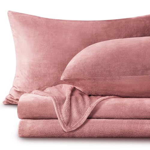 Image of BEDELITE Flannel Sheets Queen Size Dusty Pink - Super Soft Fleece Sheets Set Fluffy Extra Plush, 4 Piece(Include Fitted Sheet, Flat Sheet, 2 Pillowcases)