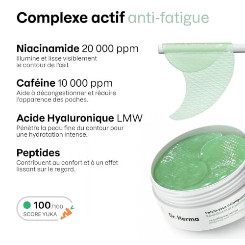 Dr Herma – Patch Yeux Hydrogel – Patchs Yeux Anti Cerne et Poches – Niacinamide, Caféine, Acide Hyaluronique et Peptides – Korean Skincare – Boite de 60 Patch Yeux Hydratant pour Contour Yeux Fatigué – vue 4