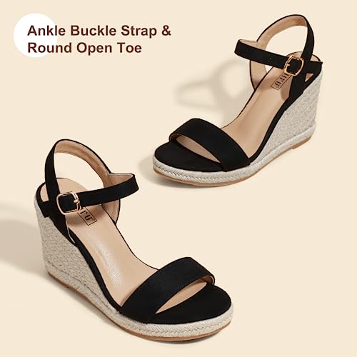 Image of IDIFU IN4 Espadrille Wedge Sandals for Women Open Toe Ankle Strap Platform Wedges Heels Causal Summer Wedge Shoes Comfortable Espadrilles Wedges