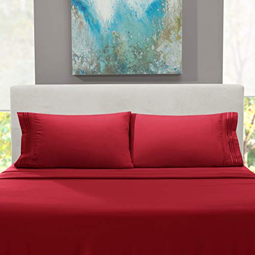 Clara Clark California King Sheets Set, Deep Pocket Bed Sheets For Cal King Size Bed - 4 Piece Bed Sheet Set, Extra Soft Bedding Sheets & Pillowcases, Burgundy Red Sheets Cal King #TOP5
