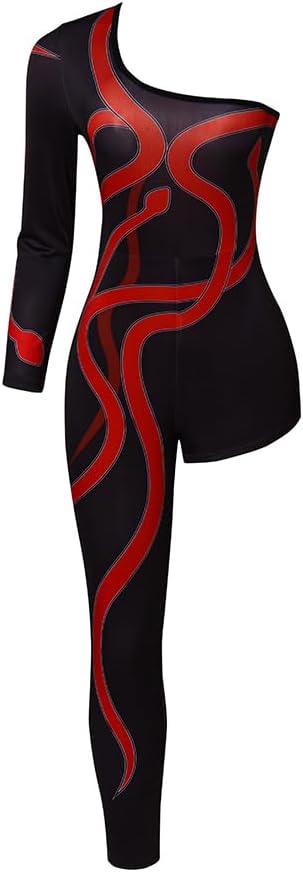 iSHOWcos Women Sexy Black One-legged Jumpsuit Halloween Costume Bodysuit