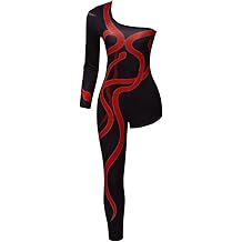 iSHOWcos Women Sexy Black One-legged Jumpsuit Halloween Costume Bodysuit