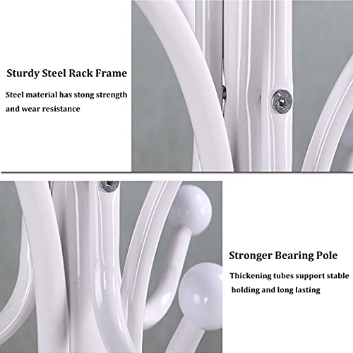 Kertnic Metal Coat Rack Stand With Natural Marble Base, Free Standing Hall Tree With 12 Hooks For Hanging Scarf, Bag, Jacket, Home Entry-Way Hat Hanger Organizer (White) #TOP6