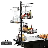 AKOZLIN Grillzubehör-Organizer, Grillplatte, Caddy für Blackstone-Grillplattenzubehör mit Papierhandtuchhalter und Werkzeughalter, Camping-BBQ-Grill-Caddy, Outdoor-Barbecue-Zubehörhalter, Schwarz