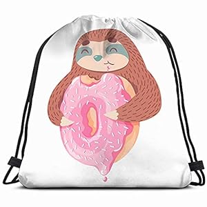 Leuke Cartoon Luiaard Roze Donutcolorful Dier Schoonheid Mode Trekkoord Rugzak Tas Voor Kids Jongens Meisjes Tieners…