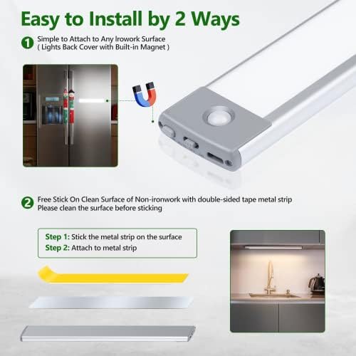 60 LED Closet Kitchen Light 3 Color Temperature Stepless Dimming, Motion Sensor Lights Indoor, Wardrobe Light USB Rechargeable Under Cabinet Lighting, Cupboard Light Stick-on Kitchen Stairs Hallway