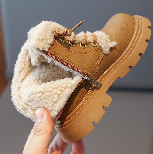 KIDS/Baby Work Boots Fashion Soft Suede Fleece Lined Shoes Faux Fur Collar Low Top Slip On Sneakers Lace-up Snow Ankle Shoes2