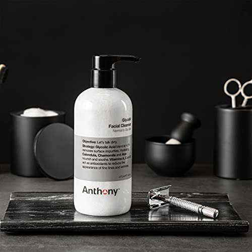 Anthony Glycolic Facial Cleanser For Men – Daily Cleansing Face Wash And Shave Prep – Hydrating, Exfoliating, And Gentle On Sensitive Skin – Non-Foaming, 16 Fl Oz #TOP1