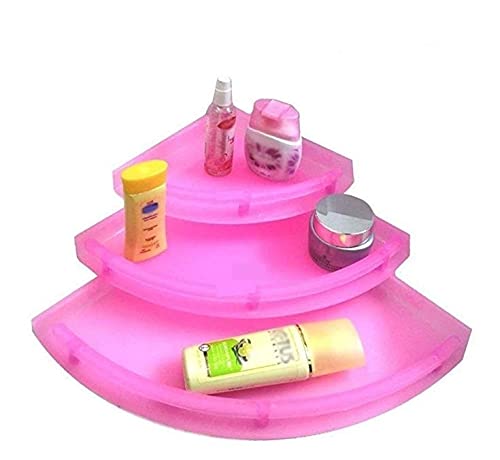SVM Products Corner Shelf Plastic for Bathroom and Kitchen (Set of 3, Size 10 * 8 * 6 Inch, Small) (Pink)