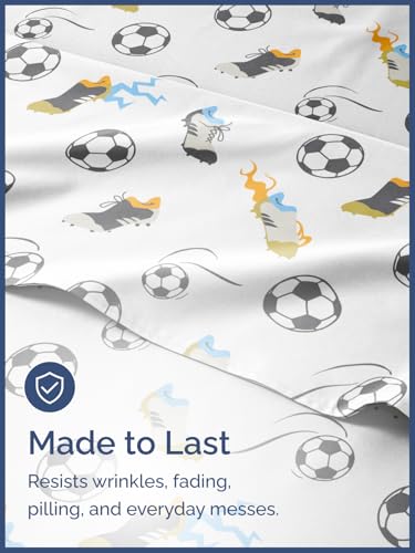 Image of Kids Queen Size Soccer Bed Sheets - 4 Piece Kids Soccer Sheet Set | Soccer Themed Bedding, Ultra-Soft, Cute & Cozy, Breathable & Machine Washable, Kids Bed Set for Boys, Girls, Teens & Toddlers