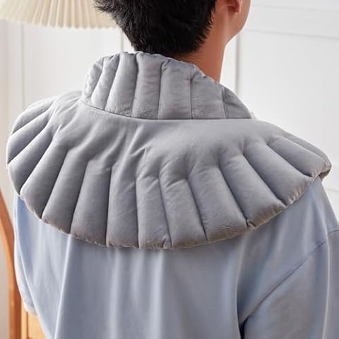 Menhiry Heating and Cooling Neck and Shoulder Wrap Flaxseed Lavender Aromatherapy,Relieve Pain,Bring Comfort and Relaxation,Shape Suitable for The Neck,Microwave Heating or Refrigerator Cooling,Grey Cover