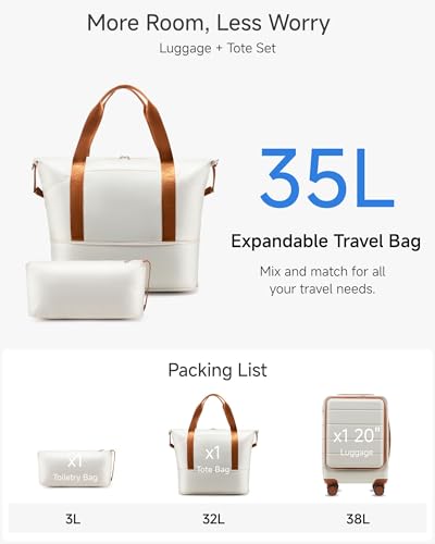 LUGGEX Carry On Luggage Set 3 Piece, Front Pocket Hard Shell Suitcase for Travelling with Spinner Wheels & TSA Lock, FX-Lite, Beige image 4
