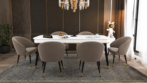 Image of WOODEN SPACE 6-Seater Wooden Dining Table Set | Nano Composite Marble Top | Solid Wood Base | Modern Dining Room Furniture with 6 Chairs (Modern Classic Brown)