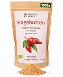 BIO-Hagebuttenpulver 1 kg, Wildsammlung aus EU, fein gemahlene (400 Mikron) Schalen & Samen (Rosa canina), Naturrein & ohne Zusätze, Ideal für Smoothies, Backwaren - Kuchen, Brot, von Balkan Herbs