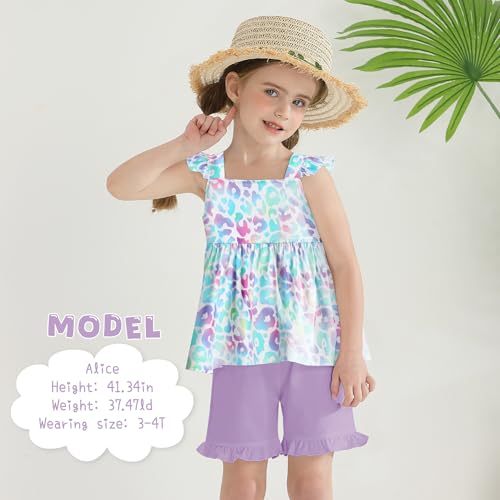YUEMION Toddler Girl Clothes, 2Pcs Baby Girl Summer Outfits Ruffle Sleeveless Shirts Floral Tops + Shorts Clothing Set 1-5T2