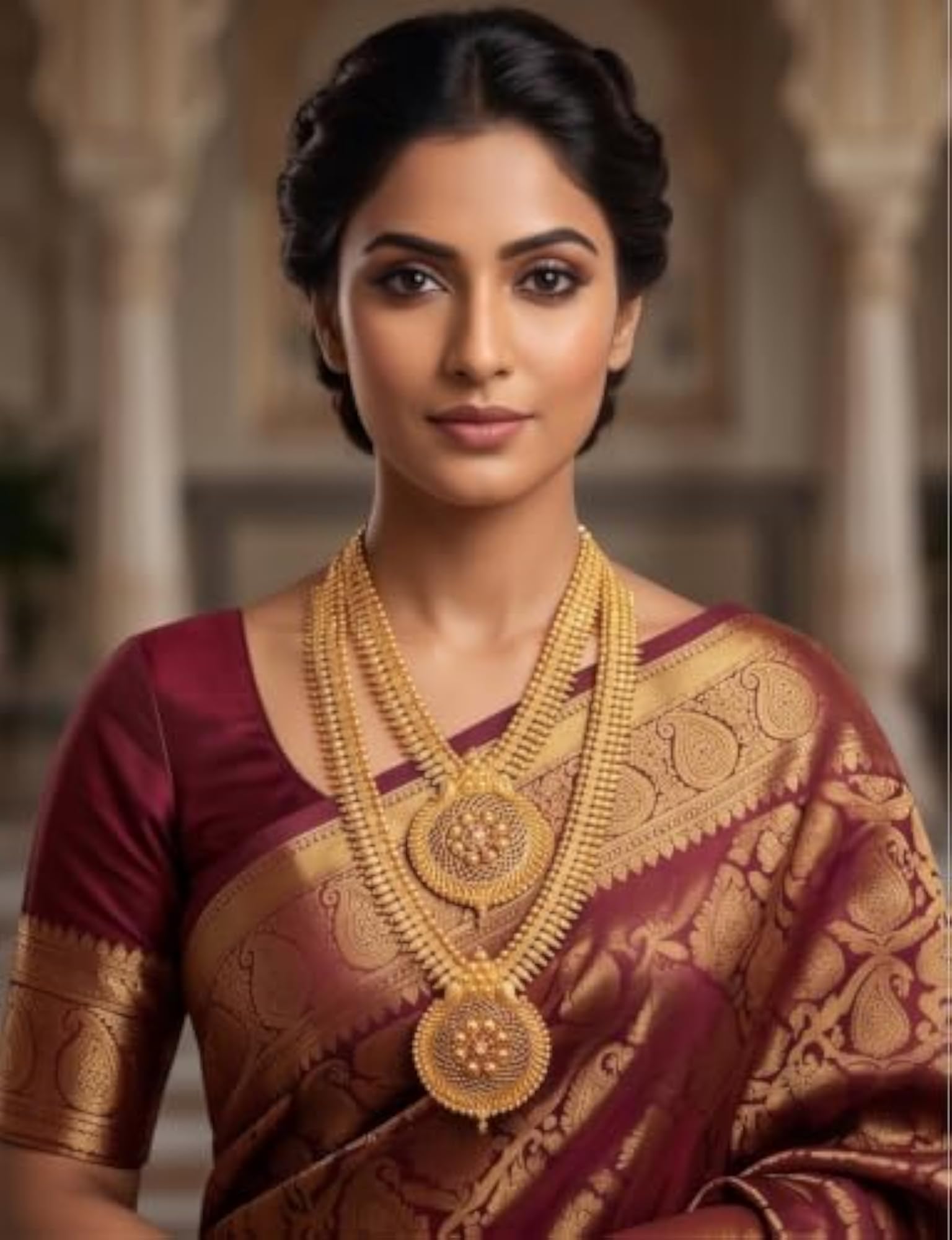 Women's Grand Filigree Medallion Haram Statement Set, Gold Plated