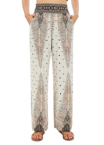 Urban CoCo Women's Elastic High Waist Boho Floral Print Pants Palazzo Wide Leg Lounge Pants2