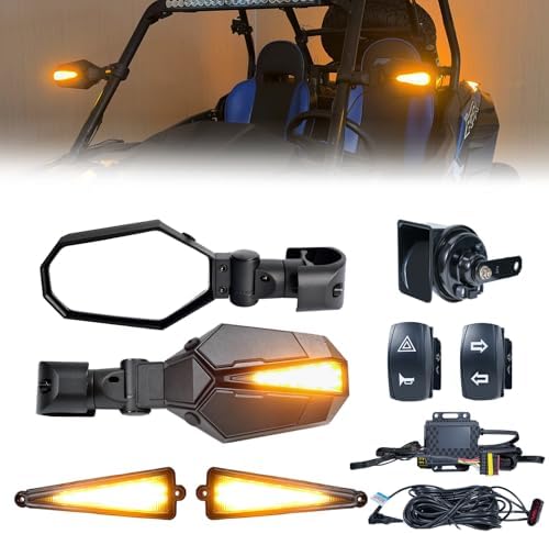 MICTUNING Street Legal UTV Turn Signal Kit – 110dB Horn, Rock Switch, Arrow-Flow Amber Blinker, Universal Fit