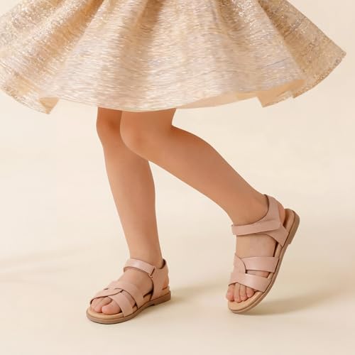 Image of DREAM PAIRS Girls Sandals Open Toe Princess Flat Sandals Strappy Summer Shoes Toddler /Little Kid