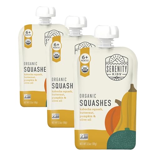 Image of Serenity Kids 6+ Months USDA Organic Veggie Puree Baby Food Pouches | No Sugary Fruits or Added Sugar | Allergen Free | 3.5 Ounce BPA-Free Pouch | Squashes | 1 Count (Pack of 3)