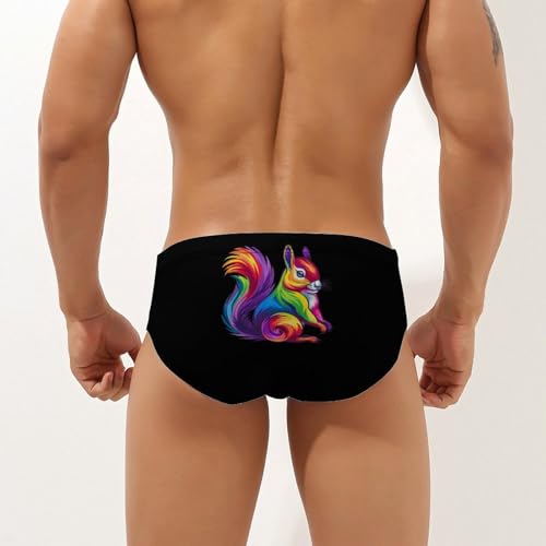 Cute Rainbow Squirrel Men's Swimsuit Brief Quick Dry Bikini Swimwear Bathing Suit Beach Swimming Trunks4