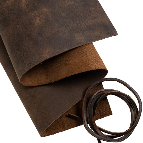 Genuine Leather Sheets for Crafts, Tooling Leather Sheet 12'x24' – Full Grain Buffalo Leather Fabric, Leather Crafting Kit, Veg Tan Leather for Leather Craft w/ 36' Leather Cord MOONSTER® – Soft Brown