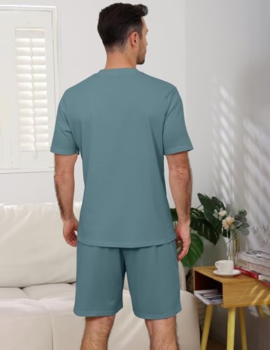 Image of JiniGolla Mens Pajamas Set Soft Short Sleeve Top and Pant Loungewear Sets 2 Piece Pjs with Pockets