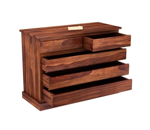 Image of Wooden Chest of Drawers for Living Room with 5 Drawer - Solid Wood Chest of Drawers Wooden Drawer Cabinet Chest of Drawer for Bedroom Storage Cabinet