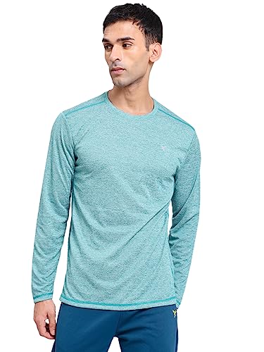 Image of TECHNOSPORT Men's Slim Fit Self-Design Long Sleeve T-Shirt, Double Cool Quick Dry Polyester Sports Tee for Gym, Running, Training, Sports