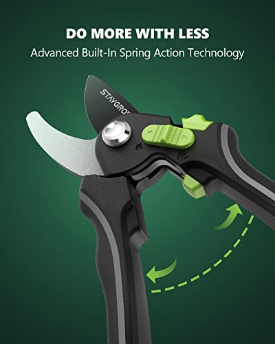 Staygrow 8.5" Bypass Pruning Shears, Aluminum Alloy Construction Garden Shears, Sk5 Carbon Steels Blades With Non-Stick Teflon Coating, Adjustable Opening Cuts Up To 3/4" (20Mm) #TOP1