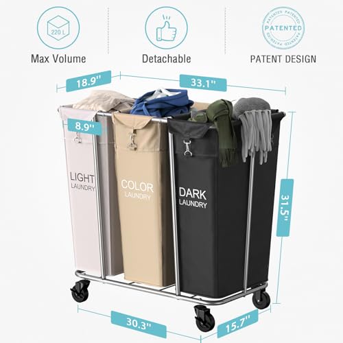 PLKOW Laundry Cart with Wheels Laundry Sorter