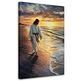 Couleurs intenses - tableau de dimensions 70x100 cm avec un motif de Jésus-Christ marchant sur l'eau apporte un vent de fraîcheur dans ton intérieur. Les côtés imprimés ajoutent de l'élégance et créent un effet visuel harmonieux.