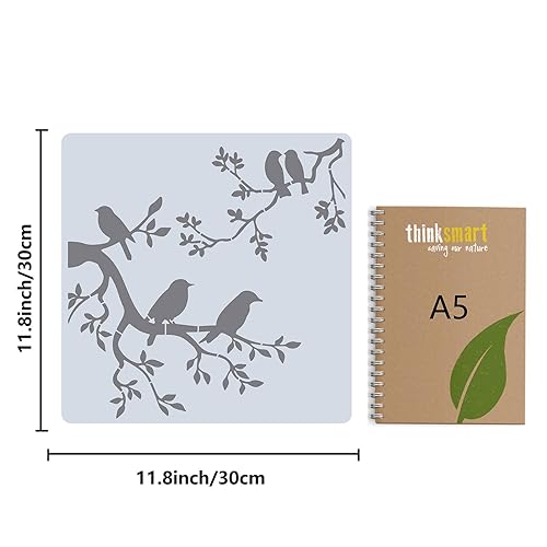 GORGECRAFT 30 * 30cm Large Bird on Tree Drawing Art Stencil Plastic Reusable Birds Branches Template Sets Reusable Template for Wall Wood Tile Floor Furniture Fabric Painting - Image 2