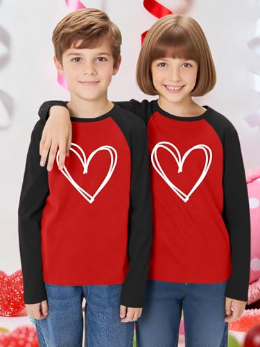 Image of Girls Valentine Shirts for Kids Valentines Heart Graphic Tshirts Casual Long Sleeve Shirts Love Heart Tee