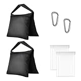 EMART サンドバッグスタジオ 砂袋 撮影用 三脚 耐荷重 安定用重し袋 万能 固定 転倒防止 重ね置き可能 ライトスタンド用砂袋 固定用重量袋 強固 透明なPVCバッグとクリップ付属 三脚アクセサリー 撮影 安定 黒-2個