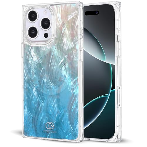 Image of COCOMII Rectangle for iPhone 16 Pro Max Case, Turquoise Real Motherofpearl