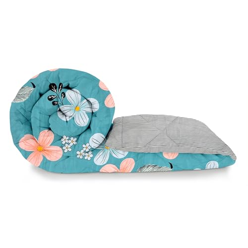 Image of Home Ecstasy Wrinkle & Fade Resistant Comforter for Single Size Bed | 150 GSM, 59x88 in., Colour: Teal & Black
