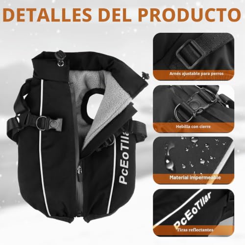 Suéter de algodón para perro PcEoTllar abrigo negro impermeable con arnés 3