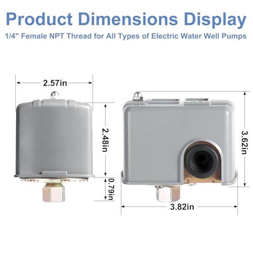 Xlajiao Pressure Switch for Well Pump 40-60 PSI, Water Pressure Switch Adjustable Differential, 1/4\" Female NPT, Automatic - Thumbnail 2