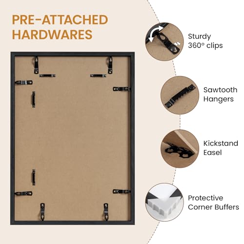 Image of 12x17 Picture Frame Oak Wood,12 inchx17 inchBlack Color Wooden Frames with Tempered Glass,17x12 inch Wall Gallery Poster Frame with No Mat,12 by 17 Frames Horizontal and Vertical for Wall Mounting