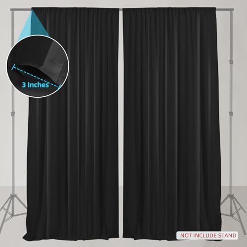 10x10ft Black Backdrop Curtain with Rod Pockets, Wrinkle Free Backdrop Curtains for Parties, for Wedding Birthday Party Decorations Background for Photography 5x10ft, 2 Panels by Linhedai - Used condition - Image 4