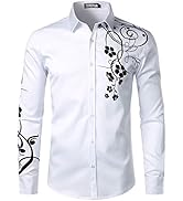 ZEROYAA Men's Hipster Shiny Design Slim Fit Long Sleeve Button Up Party Dress Shirts