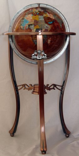 Unique Art 36-Inch by 13-Inch Floor Standing Amberlite Gemstone World Globe with Copper