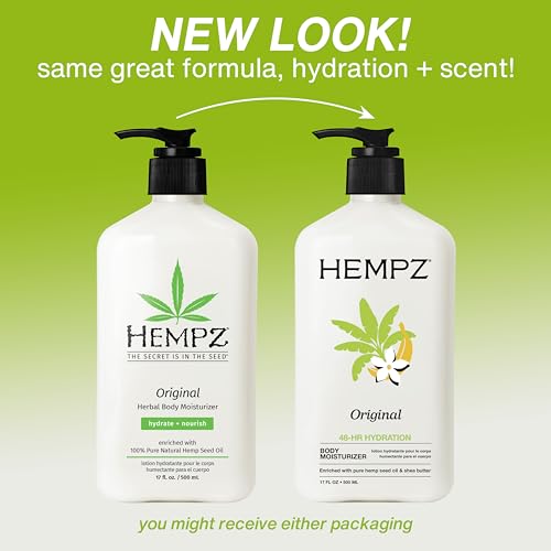 Image of Hempz Original, Natural Hemp Seed Oil Body Moisturizer with Shea Butter and Ginseng, Original Scent, Floral Banana, 17 Fl.Oz ( Packaging may vary )